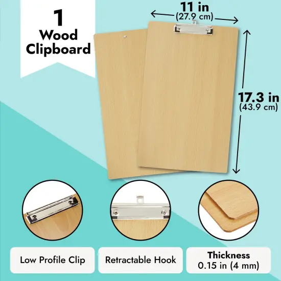 Extra Large 11x17 Clipboard with Low-Profile Clip, Wooden Vertical Clip Board Brown {5}