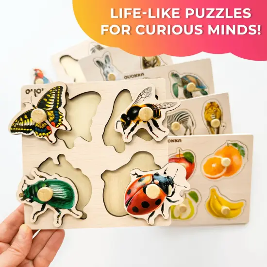 6 Set Realistic Wooden Puzzles for Toddlers | Animals, Fruits & Insects {4}