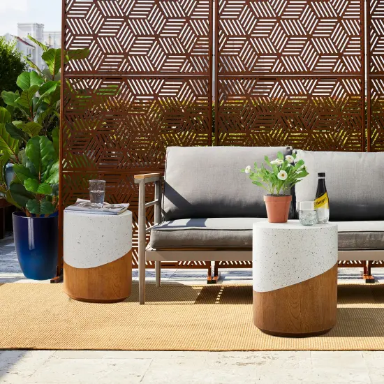 Set of 2 17.25"H Multi-functional MGO Faux Terrazzo and Wood Texture Garden Stool or Planter Stand or Accent Table {1}