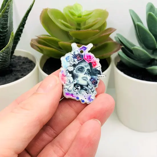 Dia De Los Muertos Sugar Skull Pendant, 36x28mm {3}