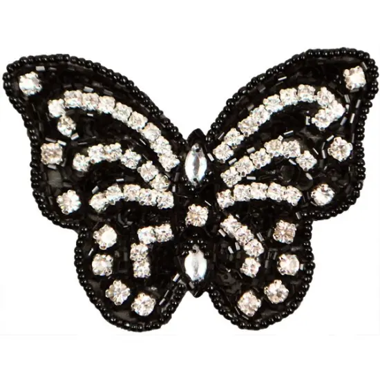 Radiant Beaded Rhinestone Butterfly Sequin Applique/Patch - SM5995BK Black AB {1}