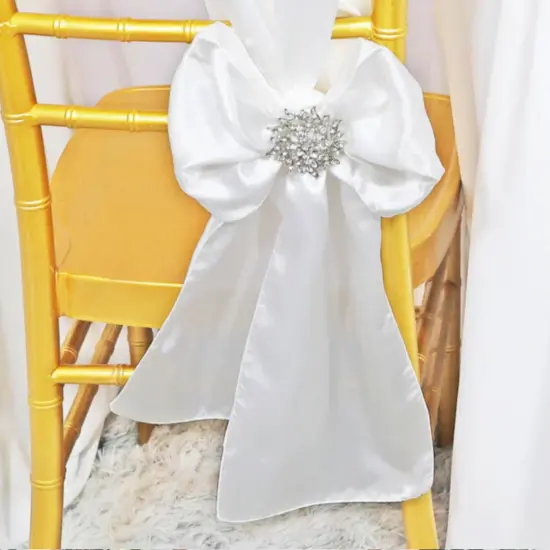 10 Pieces White Satin Chair Wraps, 8"x108" Classic Elegant Event Bands {5}