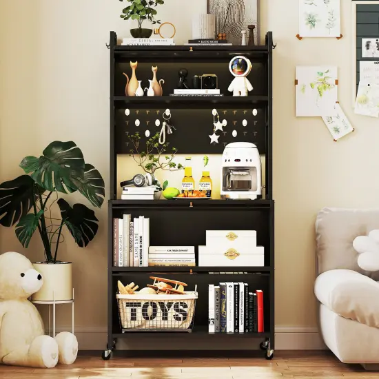 Multifunctional Microwave Stand with 5 Tier Storage and LED Lights Black {5}