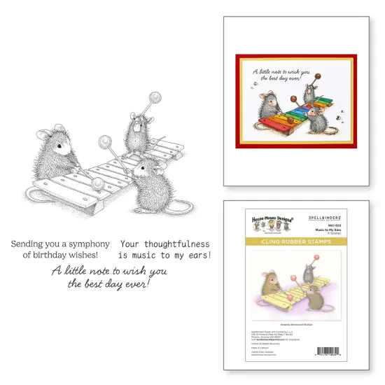 House Mouse Cling Rubber Stamp-Music To my Ears, Rare Bloom {6}