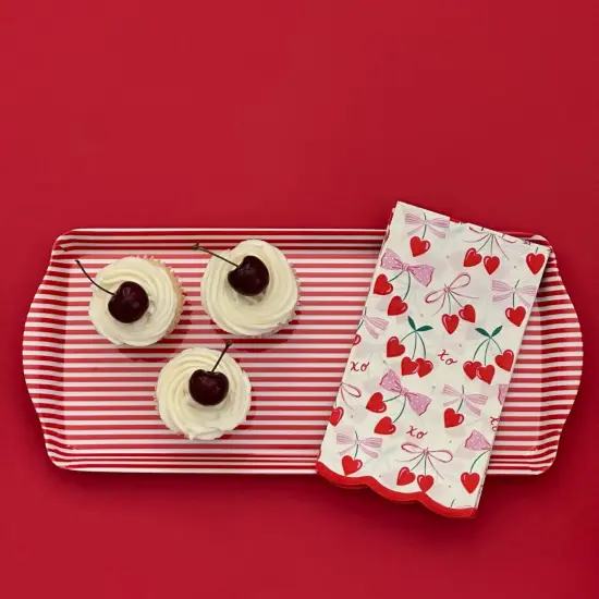 Holiday/Christmas Red Stripe Melamine Tray Festive Serving Platter for Snacks, Appetizers & Desserts {3}