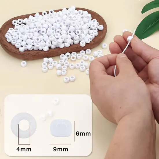MIIIM 1200PCS 6x9mm Pony Beads Bulk, White Pony Beads for Bracelets Making Kit, Kandi, Hair Braids Crafts for Jewelry Making (White) {6}