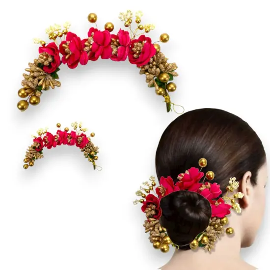 Designer Rose Gajra Traditional Indian Hair Accessory Artificial Flower Jewelry Handmade Veni Tiara for Women Party Wear Bridal Mehndi Hair Bun Classical Dance Jewelry Yellow {7}