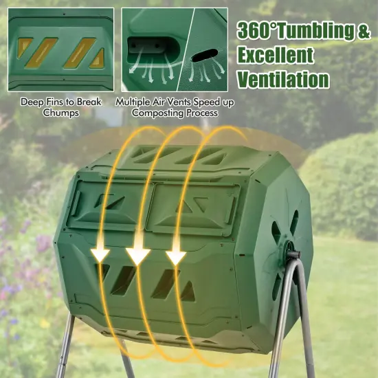 Dual-Chamber Outdoor Rotating Compost Bin with Aeration Holes and 43-Gallon Capacity Green {3}
