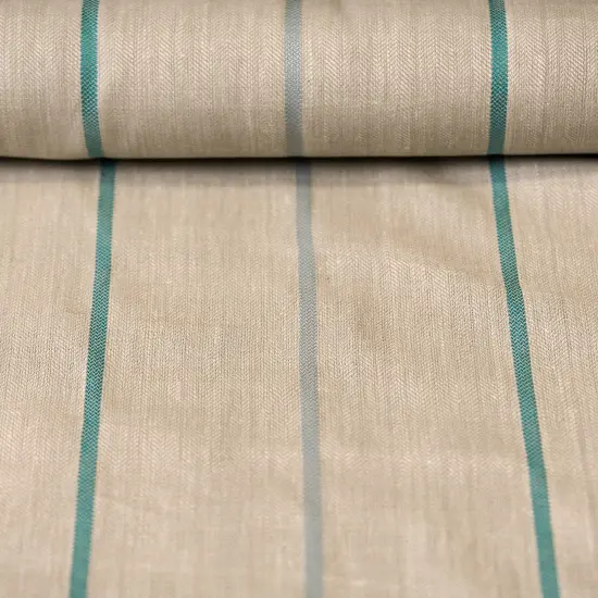 1 Yard Linen Novelty Herringbone Yarn Dyed Stripe Fabric Softened Color Ocean 54" Width {2}