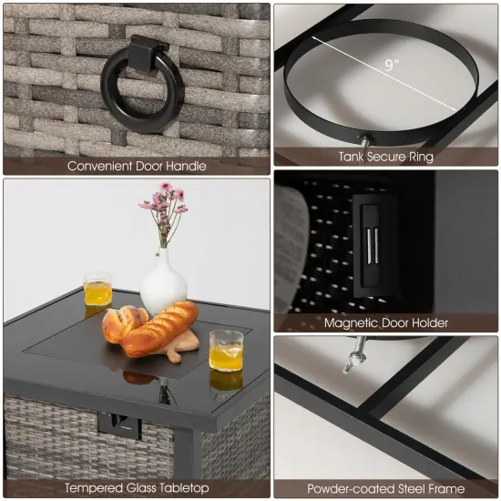 Outdoor 9 Pieces Patio Furniture Set with 50 000 BTU Propane Fire Pit Table Grey {2}