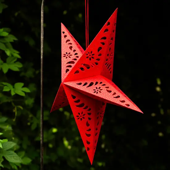 In the Breeze 9176 &mdash; Red Paper Star Lantern &mdash; Hanging Party and Home D&eacute;cor with Painted Gold Accents &mdash; Handmade, Dyed Paper {4}