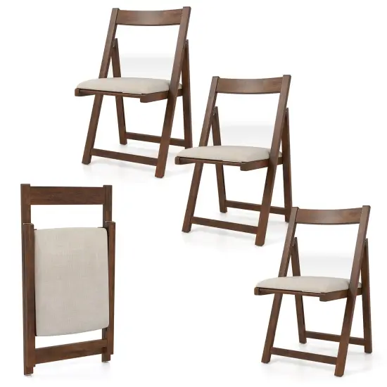Set of 4 Folding Dining Chairs with Curved Backrest and Soft Cushion Seating Walnut {3}