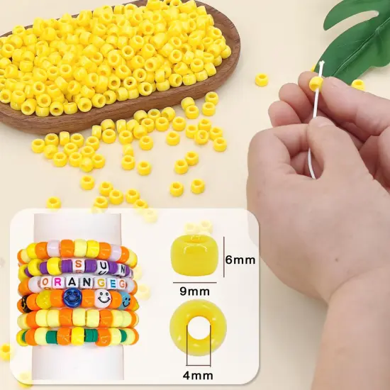 MIIIM 1200PCS 6x9mm Yellow Pony Beads Bulk, Kandi Beads for Bracelets Making Kit, Hair Braids Crafts for Jewelry Making (Bright Yellow) {6}