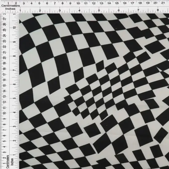 1 Yard Bubble Satin Checker Print Fabric, 58/59&Prime; Wide Polyester Spandex Blend BLACK/IVORY {4}
