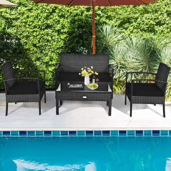 4 Pieces Patio Rattan Cushioned Furniture Set-Black {4}