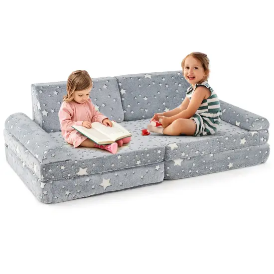 Flannel Fabric Modular Kids Play Couch with Glow-in-the-Dark Patterns Multicolor {8}
