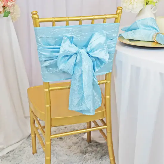 10 Pieces Baby Blue Crushed Taffeta Chair Wraps, 9.5"x108" Delicate Event Sashes {2}