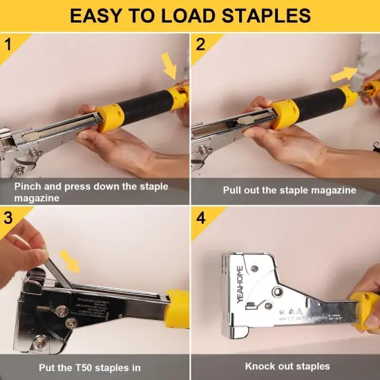 Heavy Duty Hammer Tacker with 6000 T50 Staples of 1/2, 3/8 inches, Steel Construction Manual Hammer Stapler with Anti-jam Magazine for Construction, Roofing, House Wrap, Insulation,Floor {4}