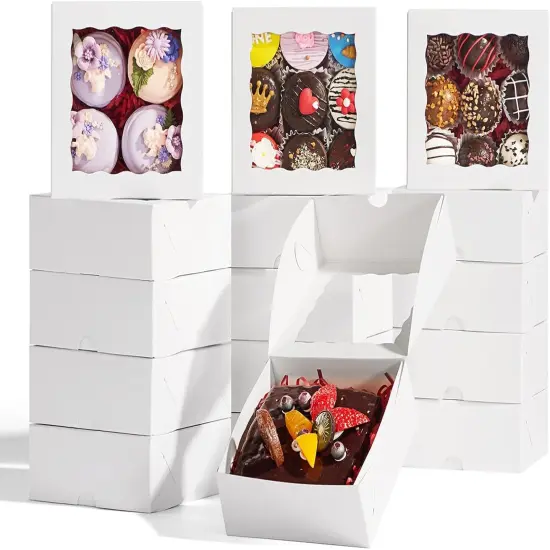 51PCS 5x5x2 Inch Bakery Boxes,Cookie Boxes with Window, Pastry Boxes for Macaroon Dessert Cupcake Donut Pastry Muffins {1}