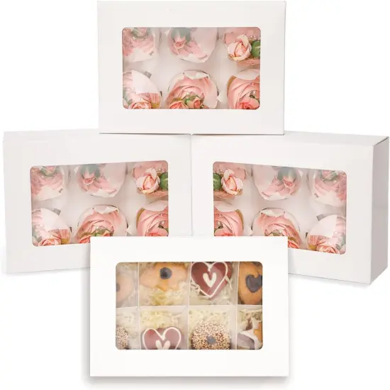 White 6 Cupcake Boxes with Window Auto-pop up 30 Packs Cupcake Box 9"x6.1"x3.3" Bakery Boxes For Cupcakes Carrier, Cupcake Containers {1}
