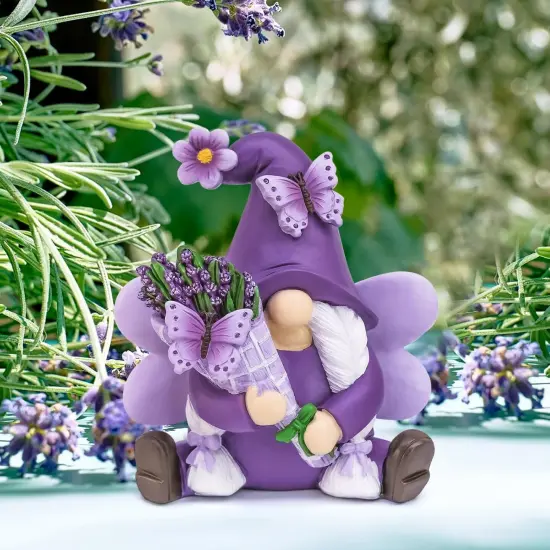 Lavender Gnomes Decor, Spring Resin Garden Gnome Decorations for Home Indoor/Outdoor Pastel Purple Spring Lavender Decorations Farmhouse Butterfly Gnome {3}