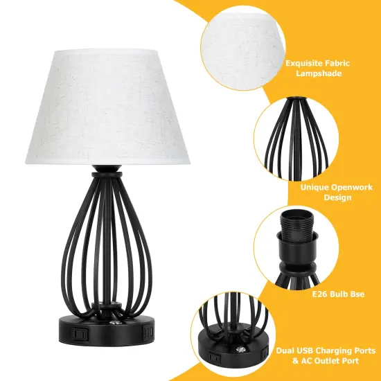2pcs USB Touch Control Desk Lamp Set Bedside Table Lamps with AC Socket & Dual USB Ports, 3-Way Dimmable, Linen Shade Eye-Caring Nightstand Lighting {3}