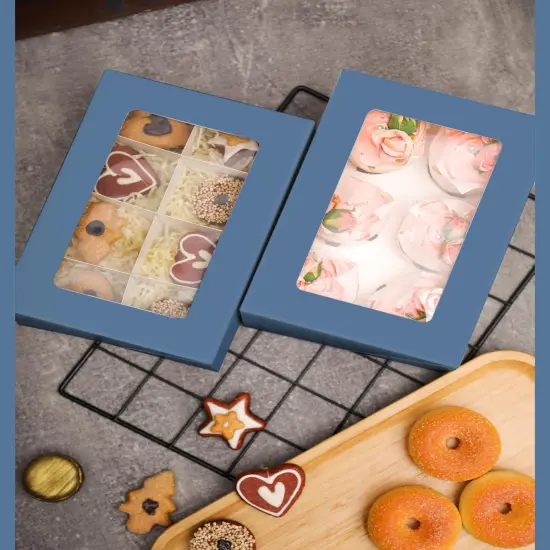 Ink Blue 6 Cupcake Boxes with Window 30 Packs Cupcake Box 9"x6.1"x3.3" Bakery Boxes For Cupcakes Carrier, Cupcake Containers {3}