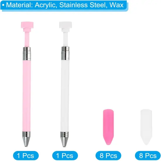 Diamond Art Pen with Wax, Diamond Art Accessories 2Pcs Refillable Wax Pen with 4Pcs Wax for Diamond Art Nail DIY Craft, Pink White {3}