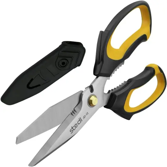 8-inch Scissors Heavy Duty, Multipurpose Scissors, Stainless Steel Blade, with Small Serrations and Protective Cover, Comfortable Non-Slip Handle, Easy Cutting Cardboard,Wires,Leather, Fabric. {1}