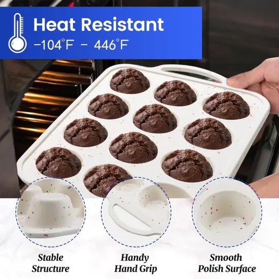 12 Cup and Mini 24 Cup Nonstick Cupcake Pan Set, Silicone Muffin Pan with Metal Reinforced Frame, Oven & Dishwasher Safe - Perfect for Baking Muffins, Cupcakes (2Pcs, Rainbow Dots) {4}