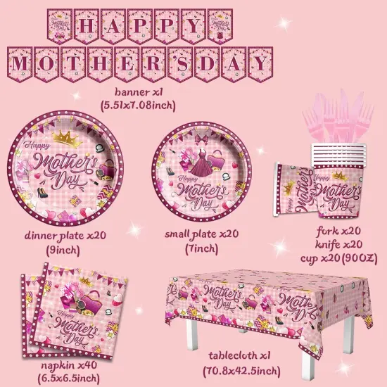 142Pcs Happy Mother's Day Party Tableware {2}