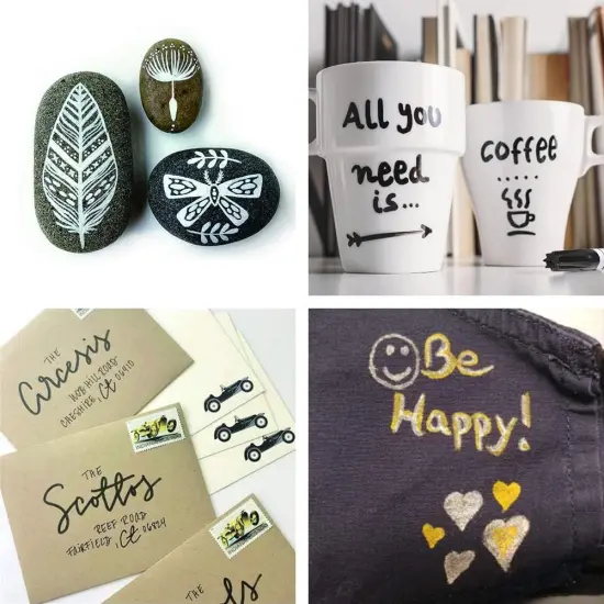 Permanent Paint Markers Pens - 3 Pack Black Oil Based Paint Pens, Medium Tip, Quick Drying and Waterproof Marker Pen for Metal {4}