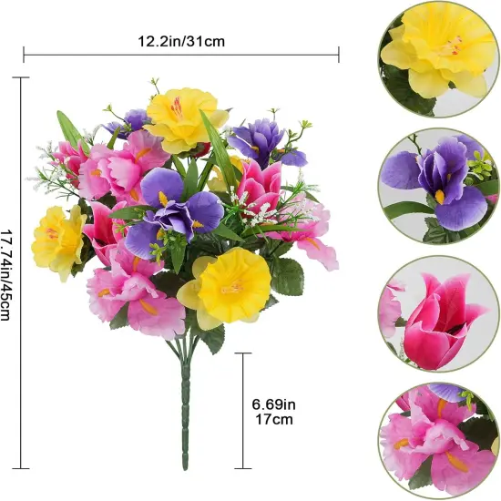 14 Stems Fake Silk Flowers Bouquet Artificial Daffodils with Tulips Flowers {2}