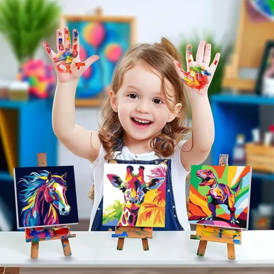 4 Pack Paint by Numbers Kit for Kids, Horse Color By Number Painting Kits for Kids Ages 8-12 Dinosaur Paint by Numbers with Framed Canvas Children DIY Paints by Number Kits for Beginners 8x8 Inch {2}