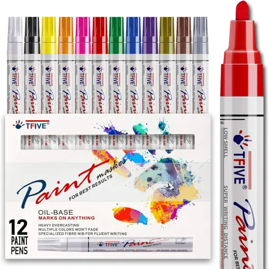 Paint Pens Paint Markers Never Fade Quick Dry and Permanent, 12 Color Oil-Based Waterproof Marker Pen Set for Rock Painting, Ceramic, Wood, Fabric, Plastic, Canvas, Glass, Mugs {1}