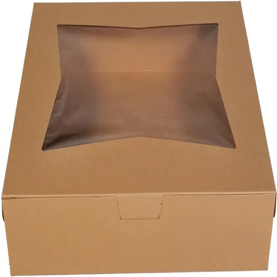 Kraft Paperboard Lock Corner Window Bakery Box, 19" Length x 14" Width x 4" Height, Natural (Case of 50) {3}
