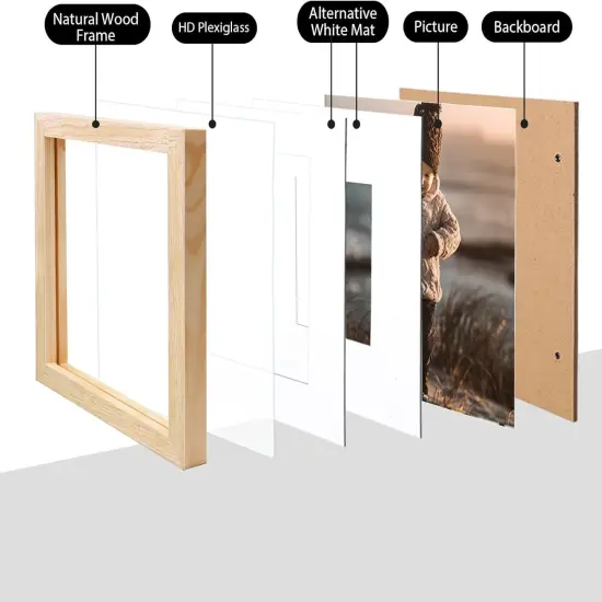 8x8 Picture Frame, Natural Square Solid Wood Frames for Pictures 4x4 and 6x6 with Mat or 8x8 without Mat, Wall and Tabletop Display Photo Frames Natural Wood 4 Pack {3}