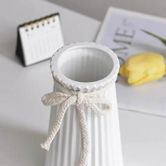 White Ceramic Flower Vase, 8'' Modern Minimalist Decorative Vases for Bouquet, Boho Vases for Pampas Grass Home Office Farmhouse Decor Bedroom Living Room Wedding Table Decorations {5}