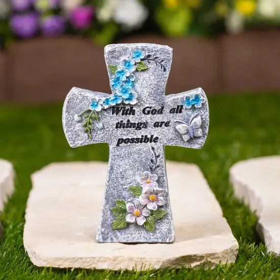 Northlight With God All Things Are Possible Floral Cross Statue - 6.75" Gray {1}