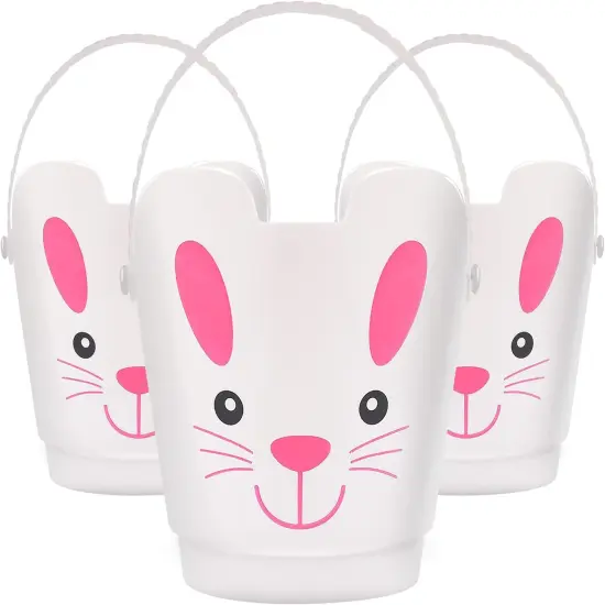 Easter Buckets, Set of 3 Plastic Easter Bunny Baskets with Handles, Empty Plastic Easter Pails for Kids Easter Egg Hunt Party Favors {1}
