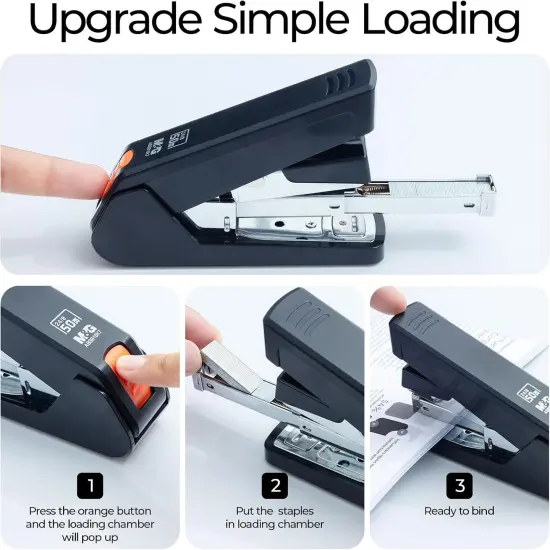 Stapler for Desk, 50 Sheet Effortless Stapler, Desktop Stapler with 1000 Staples and Remover, One Finger Touch Stapling, Heavy Duty Office Home Stapler, Portable Handheld Stapler Black {3}