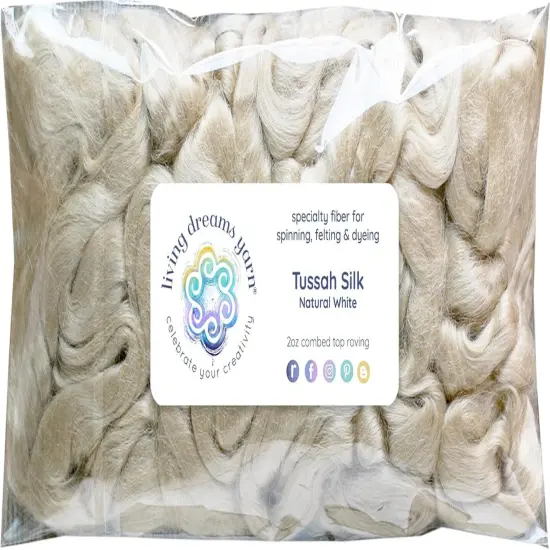 2oz Tussah Silk Fiber: Premium Grade Glossy Combed Top Roving. Hand Spinning, Blending, Felting, Dyeing, Paper & Soap Making. Natural White {1}