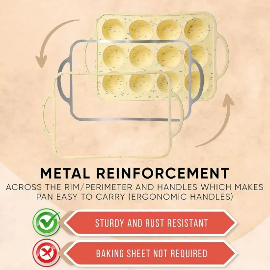 Silicone Mini Muffin Pan With Handles 2 Pack, 12 Cups Mini Cupcake Pan, Silicone Muffin Cups For Baking, Eggs & Cupcakes, Non-Stick Molds Dishwasher Safe & BPA Free - Confetti {4}