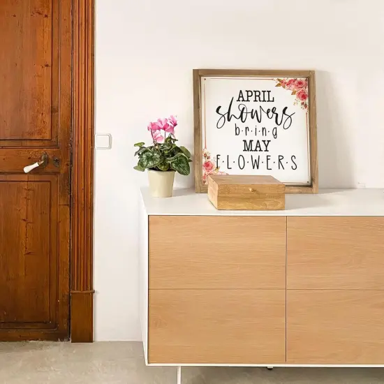 Spring Decorations For Home, 11.8 Inch Wooden April Showers Bring May Flowers Sign Decor, Indoor Wall Table Seasonal Decorative Signage {2}