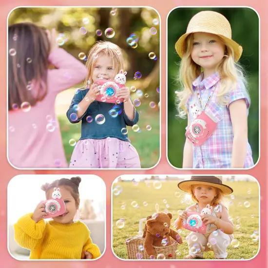 Easter Bunny Bubble Machine for Toddlers, Kids Bubble Camera, Automatic Bubble Blower with Lights & Music, Hanging Strap, 2 Bubble Bottles,10 Refill Packs - Outdoor Party Easter Basket Gift {4}