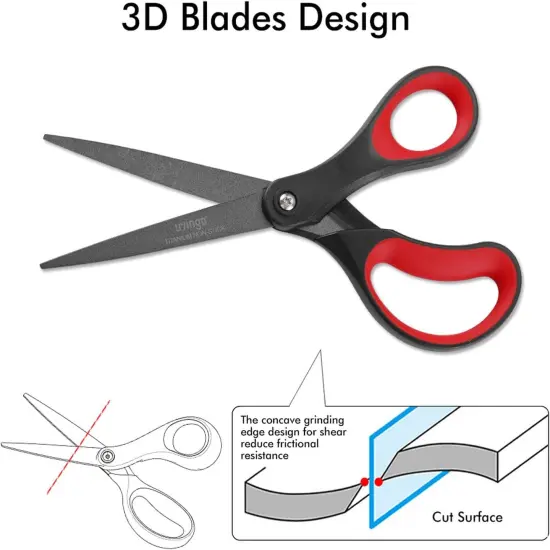 Titanium Non-Stick Scissors, Professional Stainless Steel Comfort Grip, All-Purpose, Straight Office Craft Scissors for DIY(Red/Black) {5}