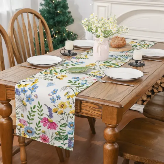 Spring Table Runner, Wildflowers Floral Butterfly Table Decoration Seasonal Summer Home Kitchen Dining Table Indoor Outdoor Farmhouse Decor 13x72 Inch {2}