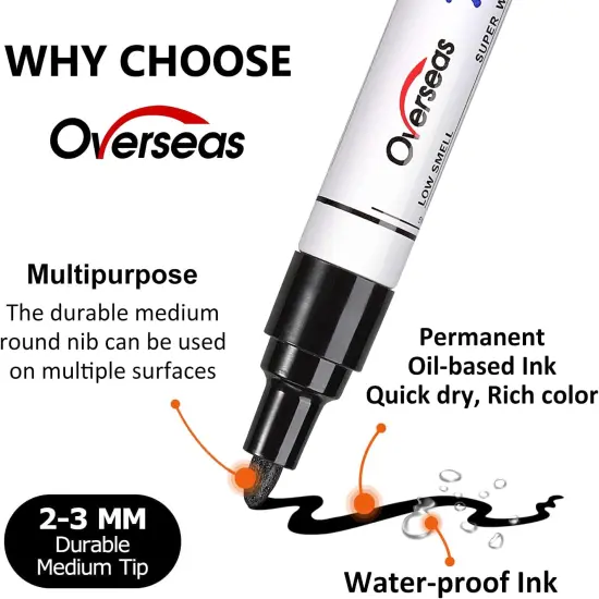Permanent Paint Pens White Markers - 2 Pack Single color Oil Based Paint Markers {2}