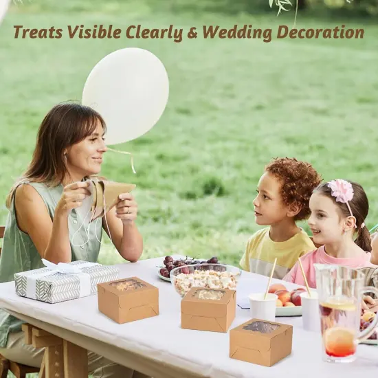 20pcs Brown Cookie Boxes with Window, 4x4x2.5 Inches Small Treat Boxes, Kraft Grease-proof Film Paper Bakery Boxes, Pastry Boxes for Dessert, Strawberries, Cupcake, Gift Giving {3}
