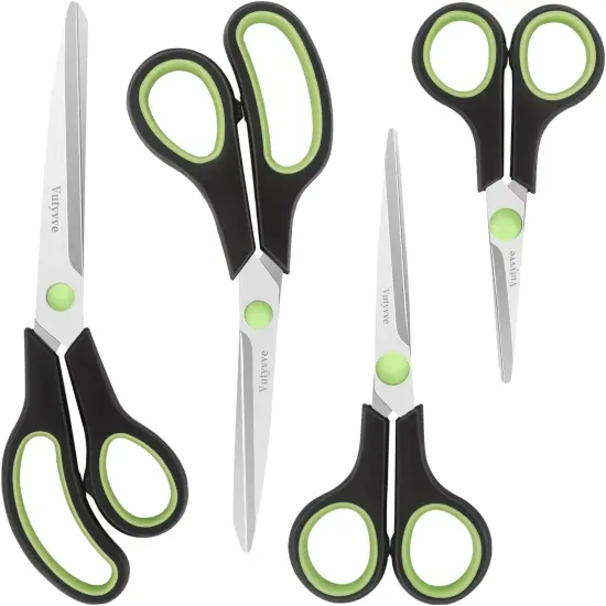 Scissors, Stainless Steel Blades Soft Grip for Home, School, Office. Black and Green, 4 {1}